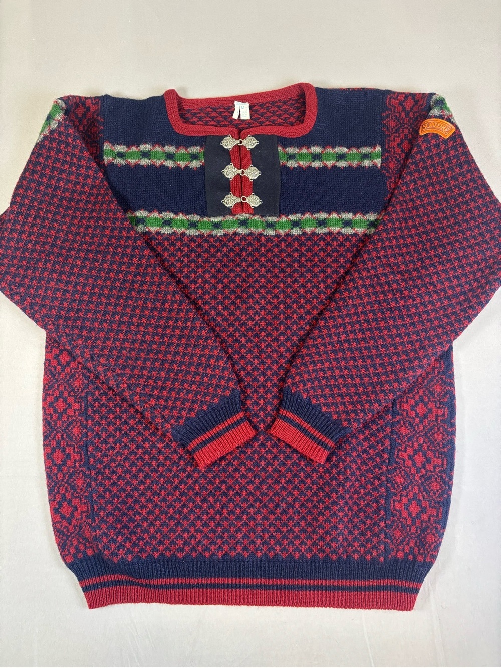 Men's Vintage Sondre Classic Patterned Crew Sweater 100% Wool Medium
